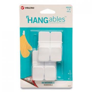 Velcro HANGables Removable Wall Hooks, Small, 1 lb Capacity, White, 4 Hooks and 4 Fasteners