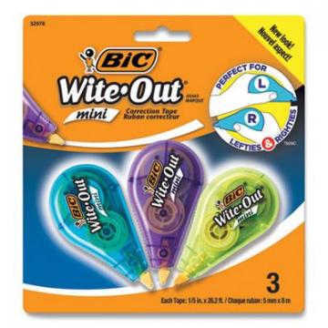 BIC Wite-Out Brand Mini Correction Tape, Non-Refillable, 0.2" x 314.4", White Tape, 3/Pack