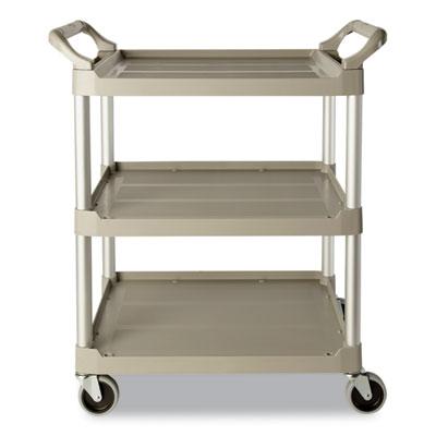 Rubbermaid Service Cart, 200-lb Capacity, Three-Shelf, 18.63w x 33.63d x 37.75h, Off-White