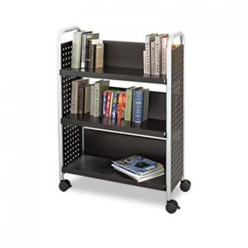 Safco Scoot Book Cart, Three-Shelf, 33w x 14.25d x 44.25h, Black