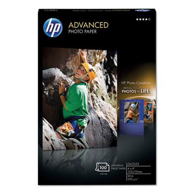 HP Advanced Photo Paper, 10.5 mil, 4 x 6, Glossy White, 100/Pack