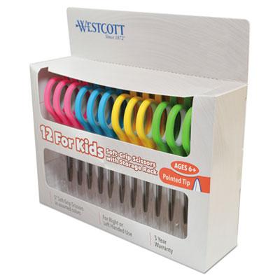 Westcott Soft Handle Kids Scissors, Pointed Tip, 5" Long, 1.75" Cut Length, 12/Pack