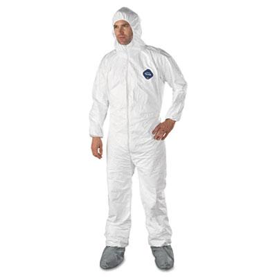 DuPont Tyvek Elastic-Cuff Hooded Coveralls w/Boots, White, 2X-Large, 25/Carton