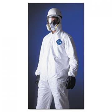 DuPont Tyvek Elastic-Cuff Hooded Coveralls, HD Polyethylene, White, Large, 25/Carton