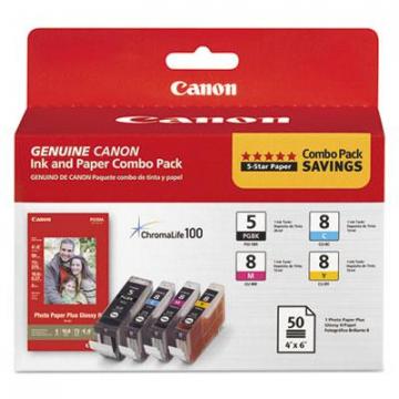 Canon PGI-5, CLI-8 (0628B027) Black,Cyan,Magenta,Yellow Ink/Paper Combo