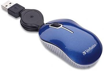 Verbatim USB Corded Mini Travel Optical Wired Mouse, Commuter Series Blue