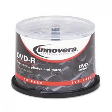 Innovera DVD-R Discs, Hub Printable, 4.7GB, 16x, Spindle, Matte White, 50/Pack