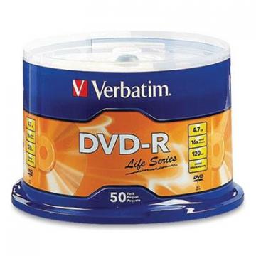 Verbatim DVD-R LifeSeries Branded Disc, 4.7 GB, 16x, Spindle, Silver, 50/Pack