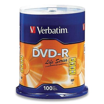 Verbatim DVD-R LifeSeries Branded Disc, 4.7 GB, 16x, Spindle, Silver, 100/Pack