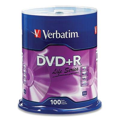 Verbatim DVD+R LifeSeries Branded Disc, 4.7 GB, 16x, Spindle, Silver, 100/Pack