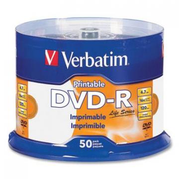 Verbatim DVD-R LifeSeries Printable Disc, 4.7 GB, 16x, Spindle, White, 50/Pack