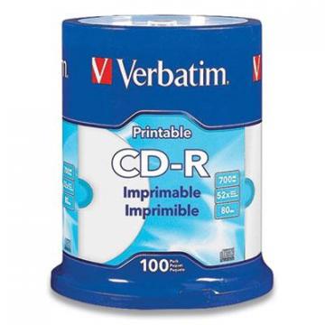 Verbatim CD-R Printable Recordable Disc, 80 min, 52x, Spindle, White, 100/Pack