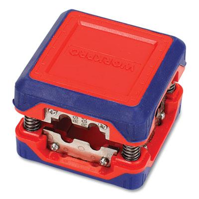 WORKPRO Compact Box-Style Wire Stripper, 1.18" Plastic Square Box, Steel-Ribbon Blade, Red/Blue
