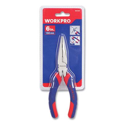 WORKPRO Long Nose Pliers, 6" Long, Ni-Fe-Coated Drop-Forged Carbon Steel