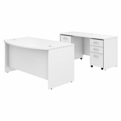 Bush Business Furniture Studio C 60W x 36D Bow Front Desk with Mobile File Cabinets (STC010WHSU)