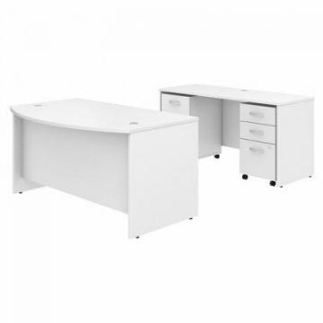 Bush Business Furniture Studio C 60W x 36D Bow Front Desk with Mobile File Cabinets (STC010WHSU)