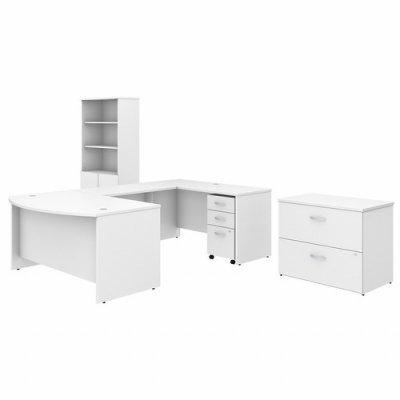 Bush Business Furniture Studio C 60W x 36D Desk with Bookcase and File Cabinets (STC002WHSU)
