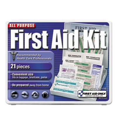 First Aid Only All-Purpose First Aid Kit, 21 Pieces, 4 3/4 x 3 x 1/2, Blue/White