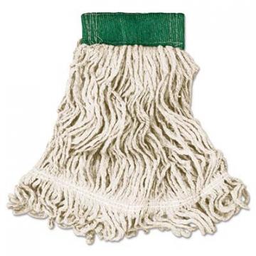 Rubbermaid Super Stitch Looped-End Wet Mop Head, Cotton/Synthetic, Medium, Green/White
