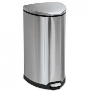 Safco Step-On Waste Receptacle, Triangular, Stainless Steel, 10 gal, Chrome/Black