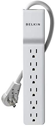 Belkin 6-Outlet SlimLine Power Strip Surge Protector, 6ft Cord and Rotating Plug, 720 Joules, White