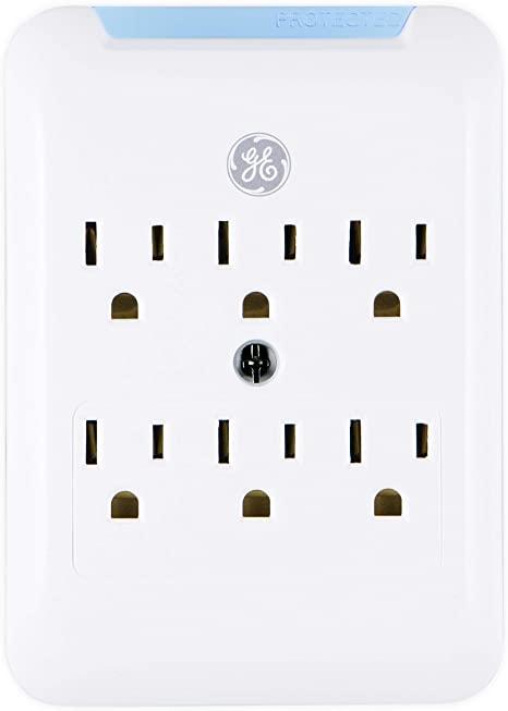 GE Pro 6-Outlet Extender, Surge Protector, Charging Station Wall Tap, Protected Indicator LED