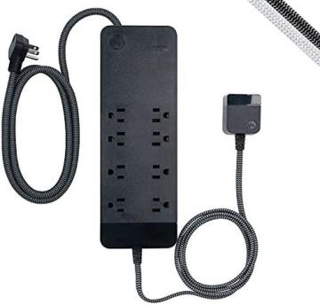 GE UltraPro 8 Outlet Surge Protector, 10W/2.1A Total 2 USB Ports On 4 ft Braided Tether