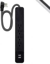 GE UltraPro 4 Outlet 2 USB Surge Protector, 3 ft Designer Braided Extension Cord, Flat Plug