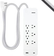 GE UltraPro 7 Outlet Surge Protector, USB-C Charging, 4 ft Designer Braided Extension Cord