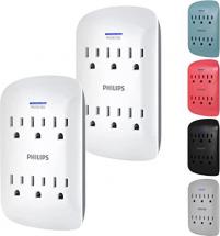 Philips 6-Outlet Extender Surge Protector, 2 Pack, Wall Tap, 900 Joules, 3-Prong, Space Saving