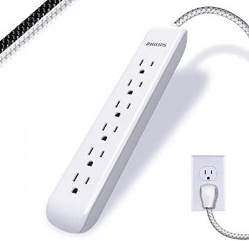 Philips 6-Outlet Surge Protector Power Strip, Designer Braided Power Cord, 10 Ft Power Cord