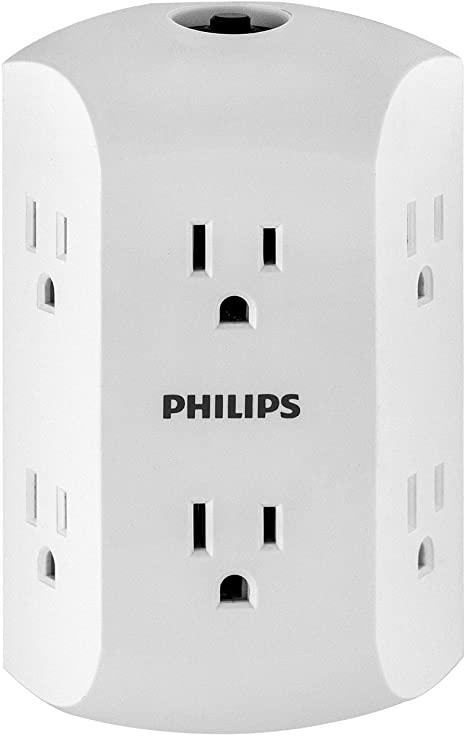 Philips 6-Outlet Extender with Resettable Circuit Breaker, Multi Outlet Wall Charger