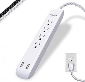 Philips - SPC6244WCT1/37 Philips 4 Outlet Power Strip Surge Protector with 2 USB Ports
