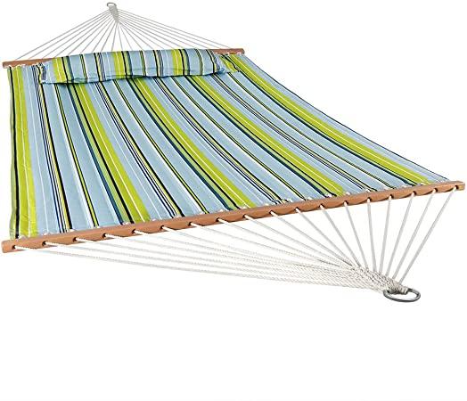 Sunnydaze Quilted Fabric Hammock with Spreader Bars - Large Two Person Hammock