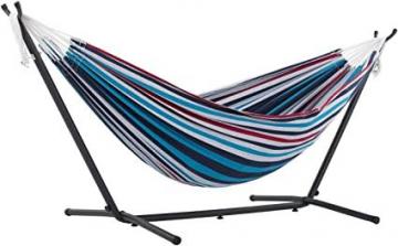 Vivere Double Cotton Hammock with Space Saving Steel Stand, Denim