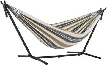 Vivere Double Cotton Hammock with Space Saving Steel Stand, Desert Moon with Charcoal Frame