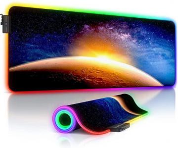 TITANWOLF - RGB Gaming Mouse Mat - 800x300 mm - XXL Extended Large LED Mouse Pad – Stars Mars