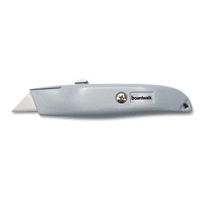 Boardwalk Retractable Metal Utility Knife, Retractable, Straight-Edged, Gray