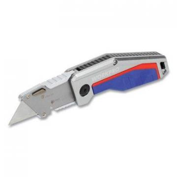 WORKPRO Folding Pocket Utility Knife, 4" Handle, Silver/Blue/Red