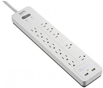 APC Surge Protector Power Strip with USB Charging Ports, 2160 Joules, Flat Plug, 12 Outlets