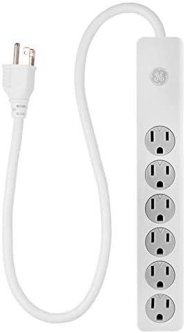 GE 6-Outlet Surge Protector, 2 Ft Extension Cord, Power Strip, 450 Joules