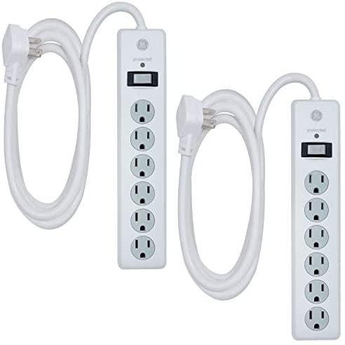 GE 6-Outlet Surge Protector, 2 Pack, 10 Ft Extension Cord, Power Strip, 800 Joules
