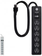 GE 6-Outlet Surge Protector, 3 Ft Extension Cord, Power Strip, 800 Joules
