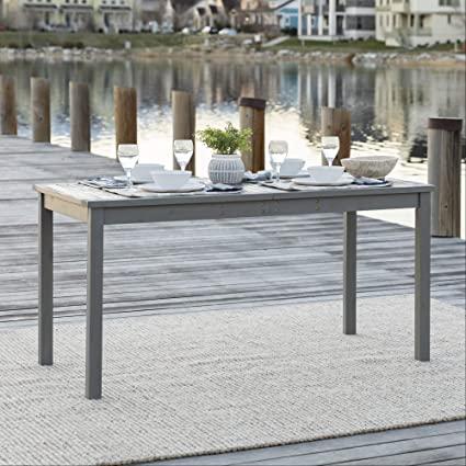 Walker Edison Dominica Contemporary Slatted Outdoor Dining Table, 34 Inch, Grey Wash