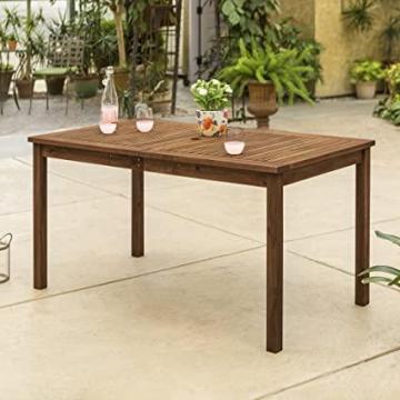 Walker Edison Dominica Contemporary Slatted Outdoor Dining Table, 34 Inch, Dark Brown