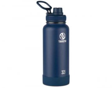 Takeya Actives Insulated Stainless Steel Water Bottle with Spout Lid, 32 oz, Midnight