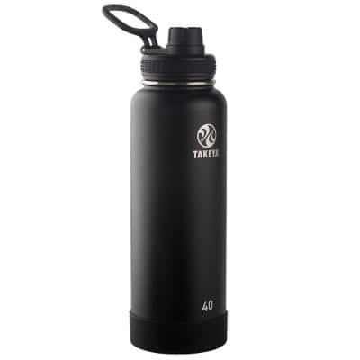 Takeya Actives Insulated Stainless Steel Water Bottle with Spout Lid, 18 oz, Onyx