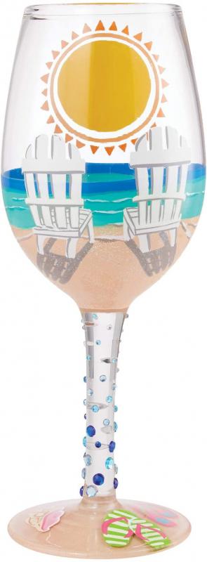 Enesco Designs by Lolita Sun on The Beach Artisan Hand-Painted Wine Glass, 15 Ounce, Multicolor