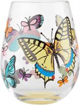 Enesco Designs by Lolita Butterfly Hand-Painted Artisan Stemless Wine Glass, Multicolor