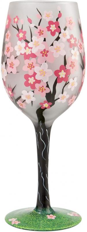 Enesco Designs by Lolita Cherry Blossom Artisan Wine Glass, 15 Ounce, Multicolor